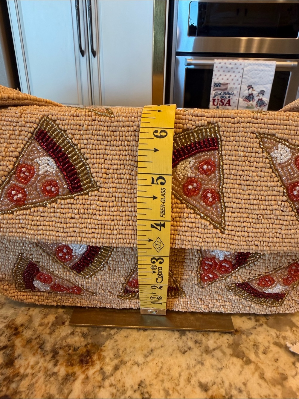 Beaded Beige Shoulder Bag with Pizza Slice Motif - Picture 10 of 10